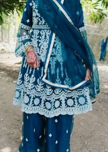 Navy Blue Embroidered Anarkali Suit Set