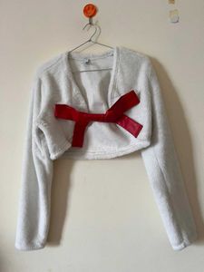 White Fuzzy Bolero with Red Bow