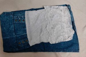 Denim Skirt &amp; Lace Top Set