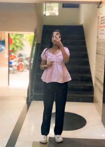 Pink Peplum Puff Sleeve Top