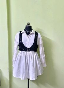 White Shirt Dress with Vest