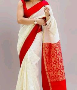 A Beautiful Red White Saree