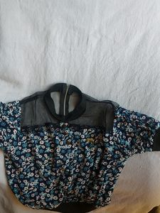 Floral Blouse with Sheer Mesh Detail