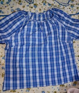 Blue Plaid Short Sleeve Top