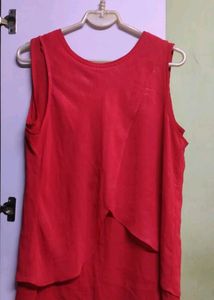 Red Layered Party Chiffon Shimmery Top (XL)