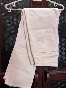High Waist White Straight Pant