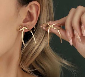 Gold Bow Drop Earrings