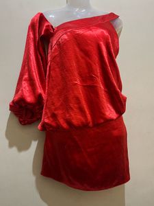 Red One-Shoulder Satin Mini Dress