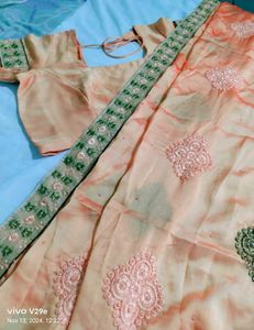 Women Orange Embroidery Saree🧡