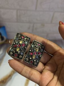 Oxidized Silver Floral Gemstone Statement Necklace