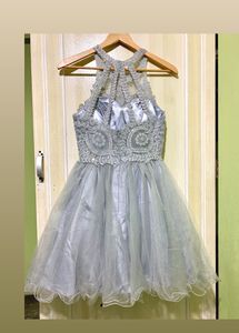 Silver Halter Neck Party Dress