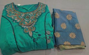 Elegant Embroidered Sea green flare frock