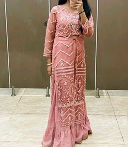 Pink Sharara Set With Cape