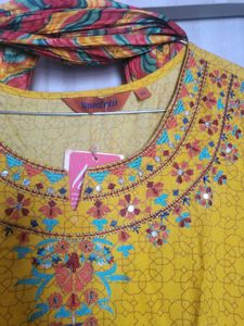 Yellow Embroidered Anarkali With Dupatta