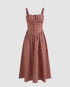 Square Neck Gingham Maxi Dress
