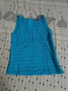 Cute Blue Cut out Tank Top