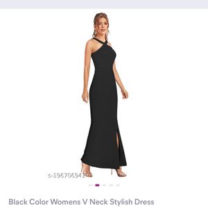 Black colour women v neck stylish dress