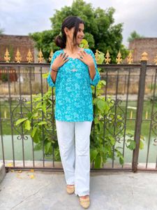 Women Short Kurti Aqua Blue 💙