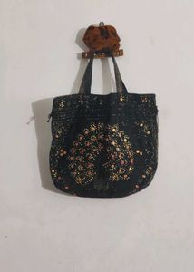 Royal Black Beaded Tote Bag