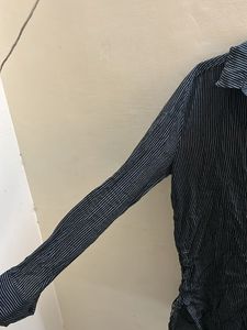 Striped Black Collared Full Sleeved Top
