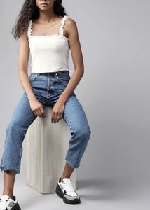 White Ruffle Crop Top worn only once