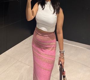Pink Knit Midi Skirt