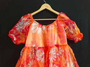 Vintage Orange Floral Tiered Dress