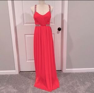 City Triangles Prom Dress Bright Pink Beaded Gown