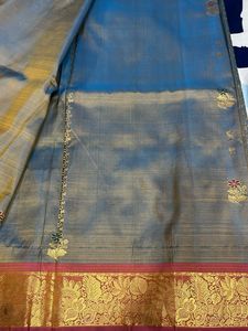 Kanchivaram Pure Silk   Grey And Orange Saree