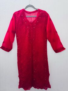 Red Chikankari Set Of 3