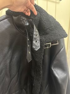 Black Faux Leather Sherpa Jacket