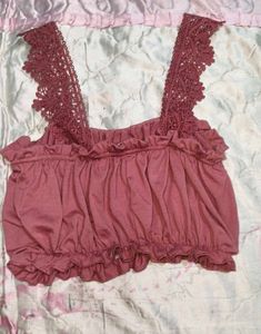 Burgundy Lace Trim Crop Top