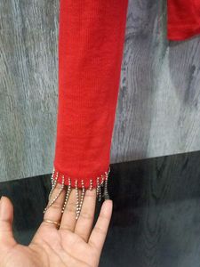 Rhinestones Studded Ribbed Top