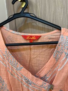 Elegant Peach Printed A-line Kurta
