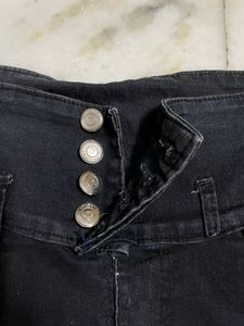 Black Denim Pencil Mini Skirt