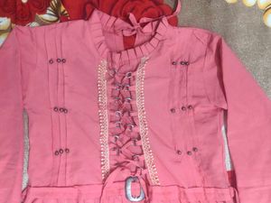 Women Solid Cotton Rayon Anarkali Kurta (Pink)