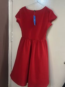 Chic Red Square Neck Short Sleeve Dress