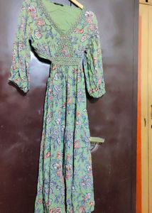 Lime Green Floral Print Maxi Dress For 36 Bust