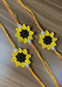 Set Of 5 Handmade Crochet Flower Rakhi Bracelets