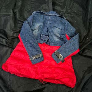 Unique Denim &amp; Red Jacket/ puffer