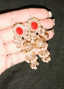 Red & Gold Jhumka Earrings