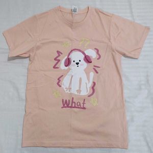 Peach Dog Motif T Shirt