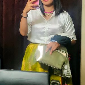Get The Look. 1 Satin Shirt 1 Brocade Skirt With Necklace