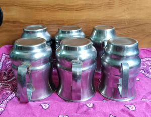 6 Stainless Stee Teal Mugs Used