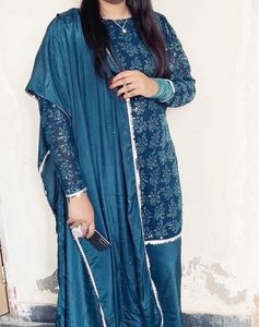 Teal Embellished Sarara Kameez