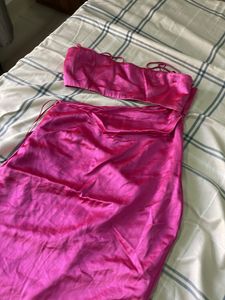 Combo Rose Pink Silk  Dress🩷 And Lepord Print