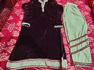 party wear winter Velvet Kurta bottom set