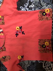 Pink Embroidered Belled Sleeves Top