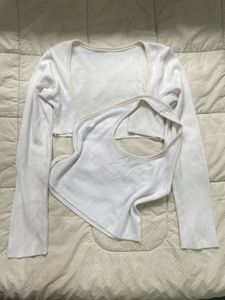 White Cropped Cardigan & Tank Set