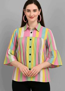 Pastel Charm Flared-Sleeve Shirt Top